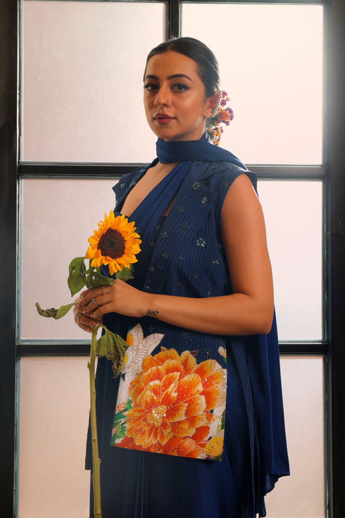 Midnight Bloom Blazer Saree